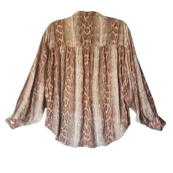 Smythe 100% Polyester Poet Blouse Top Size S/P Brown Desert Snake Button Down - Picture 5 of 9